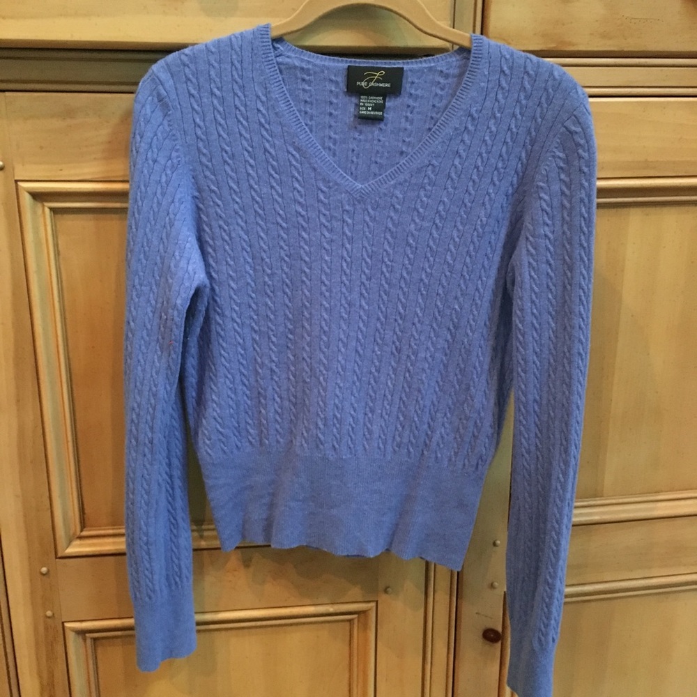 Pure 100% Cashmere Cable Sweater Lavender Blue